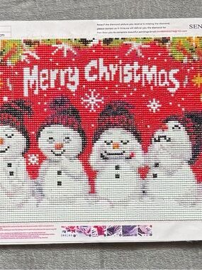 Finished Festive Merry Christmas Snowmen Wall Art Painting - Red & White